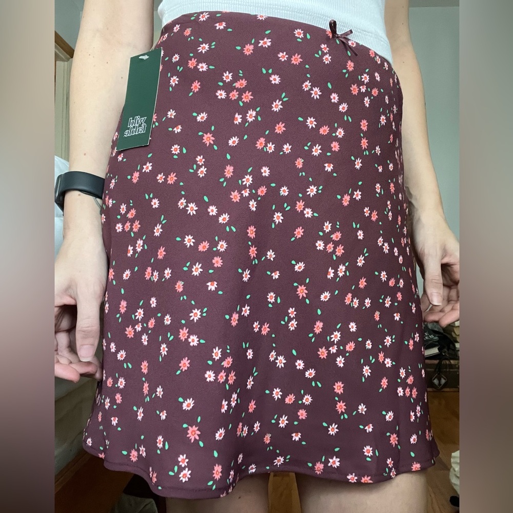 Wild Fable Maroon Skirt with Pink Floral Pattern